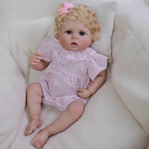 YIHANGG 55cm Babypuppen Wie Echt Mädchen Blondes Haar Reborn Puppe Ganzkörpersilikon Realistisch Augen Offen Neugeborene Niedlich Wach Geburtstag Weihnachten Geschenk von YIHANGG