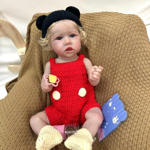 YIHANGG 55cm Babypuppen wie Echt Junge Weiches Ganzkörper Vollsilikon Niedlich Neugeborene Blondes Haar Lebensechte Reborn Babypuppen Geburtstag Weihnachten Geschenk von YIHANGG