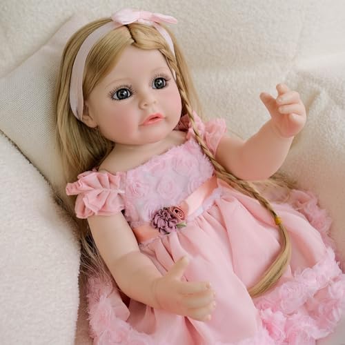 YIHANGG 55cm Babypuppen wie Echte Babys Augen Offen Neugeborene Reborn Puppe Volle Körperteile Mollig Lebensechte Reborn Babypuppen Blondes Haar Weihnachten Geburtstag Geschenke von YIHANGG