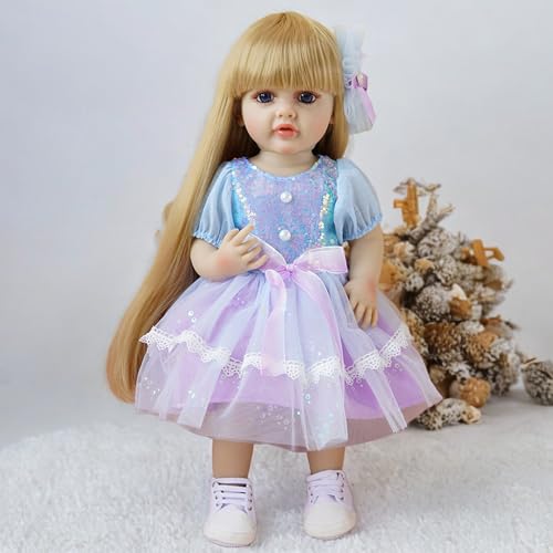 YIHANGG 55cm Lebensechte Reborn Babypuppen Mädchen Ganzkörper-Silikon Offene Augen Reborn Kleinkind Puppe Geburtstag (Blonde Hair) von YIHANGG