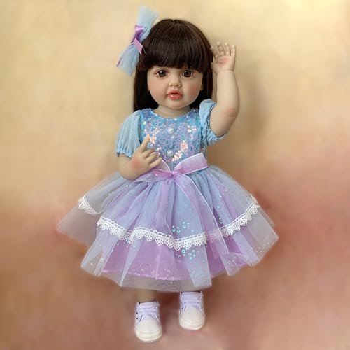 YIHANGG 55cm Lebensechte Reborn Babypuppen Mädchen Ganzkörper-Silikon Offene Augen Reborn Kleinkind Puppe Geburtstag (Brown Hair) von YIHANGG