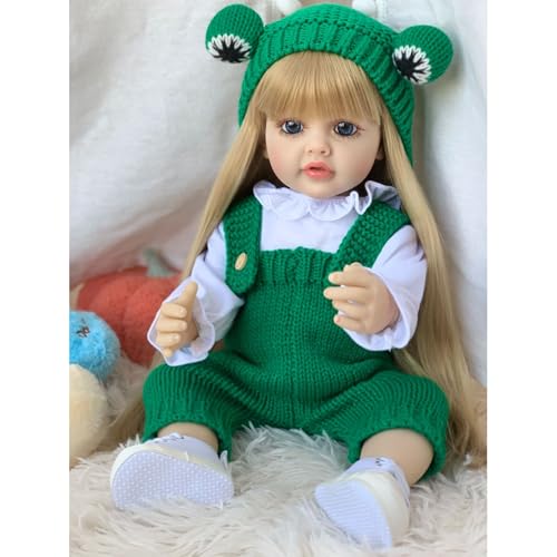 YIHANGG 55cm Lebensechte Reborn Babypuppen Mädchen Ganzkörper-Silikon Offene Augen Reborn Kleinkind Puppe Geburtstag (Green) von YIHANGG