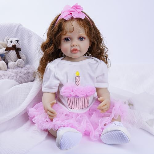 YIHANGG 55cm Lebensechte Reborn Babypuppen Mädchen Ganzkörper-Silikon Offene Augen Reborn Kleinkind Puppe Geburtstag (White) von YIHANGG