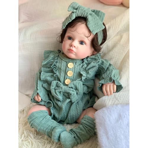 YIHANGG 55cm Lebensechte Reborn Babypuppen wie Echt Mädchen Kleinkind Augen Offen Reborn Puppen Volle Körperteile Mollig Realistisch Neugeborenes Geburtstag Weihnachten Geschenk(Green) von YIHANGG