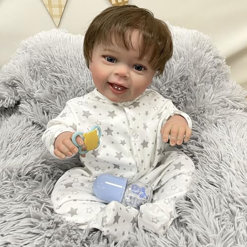 YIHANGG 58cm Babypuppen Wie Echt Junge Lebensechte Reborn Puppe Augen Offen Reborn Kleinkind Puppe Blondes Haar Geburtstag Weihnachten Geschenke von YIHANGG