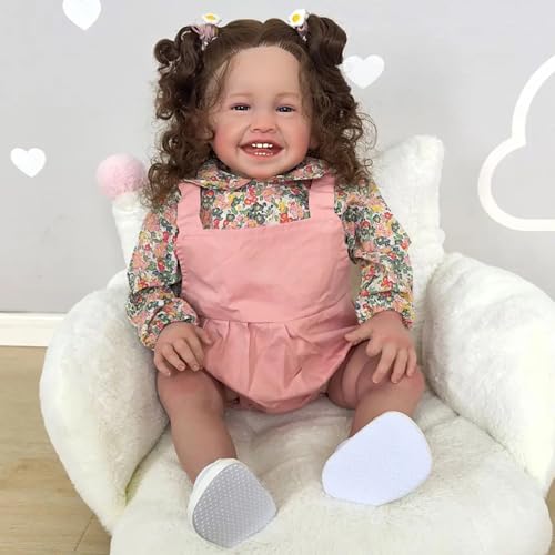 YIHANGG 60cm Lebensechte Reborn Babypuppen Mädchen Braunes Haar Babypuppen wie Echt Realistisch Augen Offen Ganzkörperteile Mollige Reborn Puppe Weihnachten Geburtstag Geschenke von YIHANGG