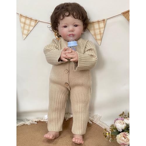 YIHANGG 65cm Babypuppen Wie Echt Junge Augen Offen Reborn Puppe Realistisch Neugeborenes Lebensecht Kleinkind Braunes Haar Geburtstag Weihnachten Geschenk von YIHANGG