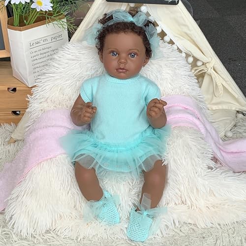 YIHANGG Afroamerikanisch Babypuppen Wie Echt Schwarz 50cm Lebensechte Reborn Babypuppen Mädchen Reborn Puppe Augen Offen Neugeborene Geburtstag Weihnachten Geschenk von YIHANGG