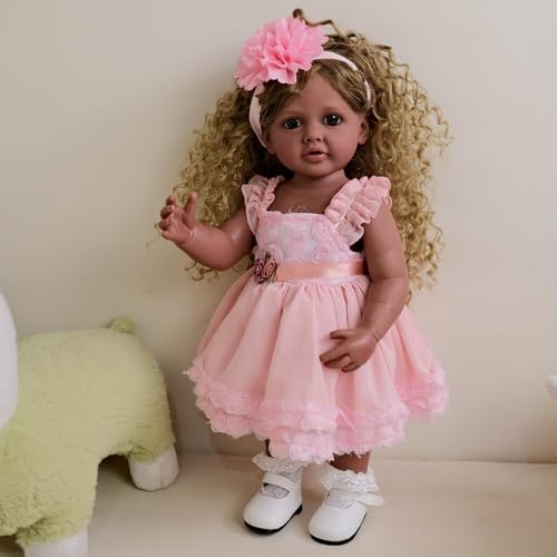 YIHANGG Afroamerikanisch Reborn Baby Puppe Ganzkörper Silikon 55cm Lebensecht Kleinkind Mädchen Dunkle Haut Geburtstag Weihnachten Geschenke von YIHANGG