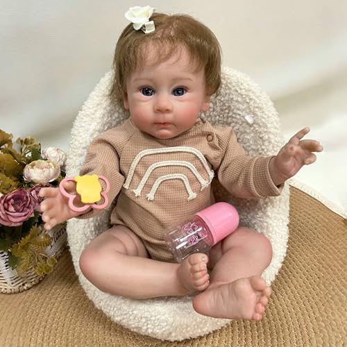 YIHANGG Babypuppen Wie Echt Junge 58CM Lebensechte Reborn Puppe Augen Offen Reborn Kleinkind Puppe Blondes Haar Geburtstag Weihnachten Geschenke von YIHANGG