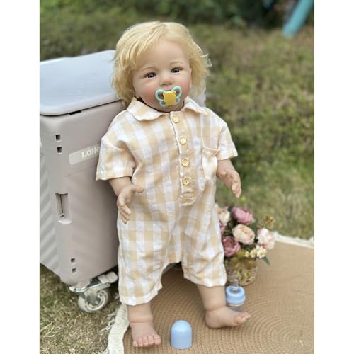 YIHANGG Babypuppen Wie Echt Lebensechte Junge Stehend 65cm Reborn Puppe Realistisch Augen Offen Neugeborene Blondes Haar Weihnachten Geburtstag Geschenke von YIHANGG