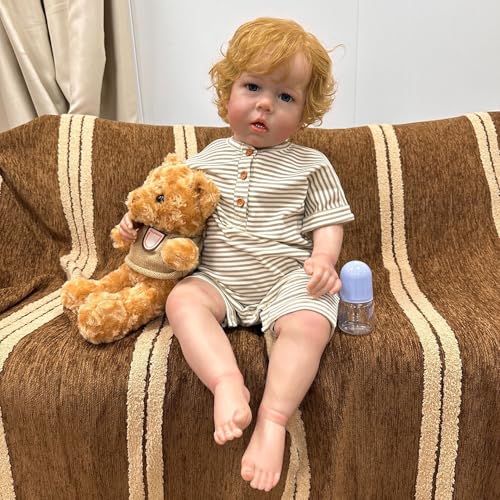 YIHANGG Groß Reborn Kleinkind Puppen 28Zoll 70cm Junge Babypuppen wie Echt Lebensechte Offene Augen Echtes Blondes Haar Geburtstag von YIHANGG