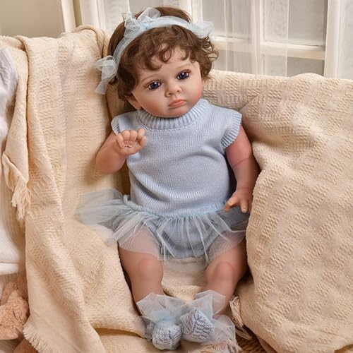 YIHANGG Lebensechte Reborn Babypuppen Mädchen Augen Offen Neugeborene Reborn Puppe Wie Echt 60cm Reborn Kleinkind Puppen Geburtstag (Blue) von YIHANGG