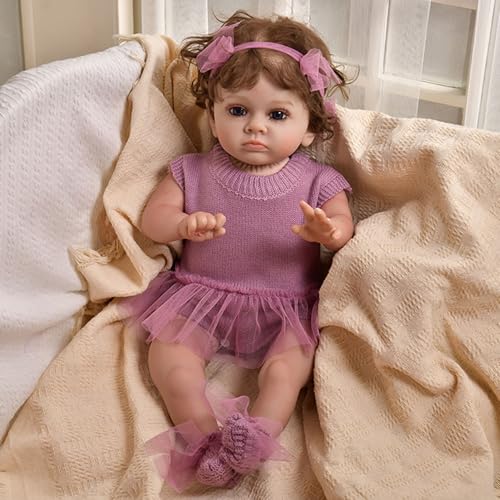 YIHANGG Lebensechte Reborn Babypuppen Mädchen Augen Offen Neugeborene Reborn Puppe Wie Echt 60cm Reborn Kleinkind Puppen Geburtstag (Purple) von YIHANGG