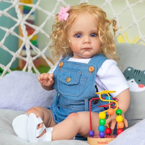 YIHANGG Realistisch Blondes Haar Kleinkind Puppe 60cm Körper aus Stoff Reborn Baby Puppe 24Zoll Neugeborenes Mädchen mit Weißem Kleid Kinder Geburtstag Xmas Geschenk von YIHANGG