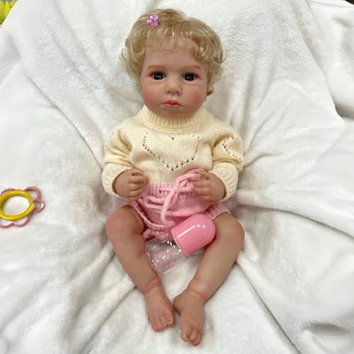YIHANGG Reborn Baby Vollsilikon Junge mit Weichen Silikon Babypuppen wie Echt Aufwachen 50cm Lebensecht Reborn Babypuppen Kleinkind Neugeborenes Blondes Haar Geburtstag Weihnachten Geschenk von YIHANGG