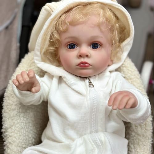 YIHANGG Reborn Kleinkind Puppen 24Zoll 60cm Junge Babypuppen wie Echt Lebensechte Offene Augen Echtes Blondes Haar Geburtstag von YIHANGG