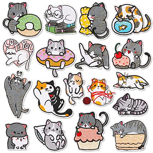 18-teilige niedliche Katzen Bügel-on Patches Set Katzen Nähen auf Patches Stickerei Applique Patches Aufkleber Mini Katzen Kleidung Patches Applique Patches Reparatur von YIHECWY