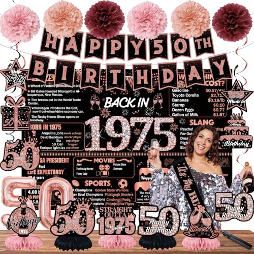 22 Stück - 50. Geburtstag Dekorationen, 1974 Banner Partyzubehör, 50. Geburtstag Dekorationen für Frauen, Rose Gold 50 Jahre alter Geburtstag Hintergrund, Vintage 50 Geburtstag Wabe + hängende Wirbel 22 Stück - 50. Geburtstag Dekorationen, 1974 Banner Partyzubehör, 50. Geburtstag Dekorationen für Frauen, Rose Gold 50 Jahre alter Geburtstag Hintergrund, Vintage 50 Geburtstag Wabe + hängende Wirbel von YIHKQDL
