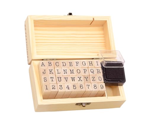 36 Stück Holz-Gummistempel, Zahlen, Buchstaben, Alphabet, Stempel, Mini-niedliches DIY-Stempel-Set für Bastelarbeiten, Dekorationen, Scrapbooking und Hochzeitseinladungskarten (36 Stück B) von YIHUANYIFA