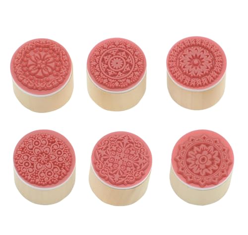 6 Stück Gummistempel aus Holz, Blumenmuster, niedliches Mini-Stempel-Set zum Basteln, Dekorieren, Scrapbooking und Hochzeitseinladungskarten (rund) von YIHUANYIFA
