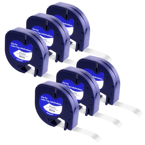 6x Dymo Letratag Etikettenband, Dymo Letratag Plastic White Band 12mm x 4m für Letratag XR Etikettenband Beschriftungsgerät Bänder für Letratag LT-100H LT-100T XM 200B Schwarz auf Weiß 91221 von YIIFELL