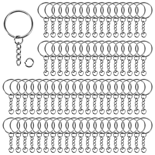 Schlüsselringe,70 Stück Schlüsselring mit Kette,Schlüsselanhänger Ring für DIY Craft Making Schmuck Schlüsselanhänger Zubehör,25 mm Durchmesser (Silber) von YIIFELL
