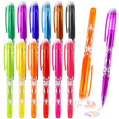 YIIFELL12 Farben Radierbarer Kugelschreiber, 0.5mm Tintenroller Radierbar, Gelschreiber Friction Stifte Radierstift, Erasable Pen Set für Bürobedarf Schulsachen Studenten von YIIFELL