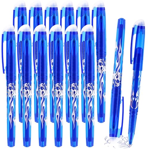 YIIFELL 12 Stück Radierbarer Kugelschreiber, 0.7mm Tintenroller Radierbar, Blau Gelschreiber Friction Stifte Radierstift, Erasable Pen Set für Bürobedarf Schulsachen Studenten von YIIFELL