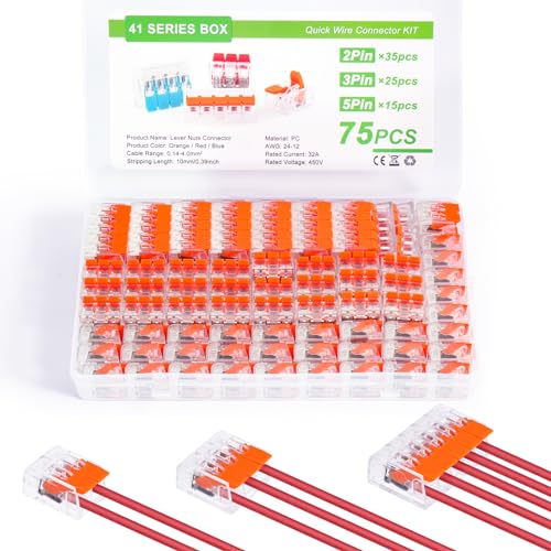 YIIFELL Kabelverbinder, 75 Stück Verbindungsklemmen mit Betätigungshebel, 4mm² Leiter Klemme Lüsterklemme, Kabelklemmen Elektro für Feste Kabe 2-3-5 Leiter YIIFELL Kabelverbinder, 75 Stück Verbindungsklemmen mit Betätigungshebel, 4mm² Leiter Klemme Lüsterklemme, Kabelklemmen Elektro für Feste Kabe 2-3-5 Leiter von YIIFELL