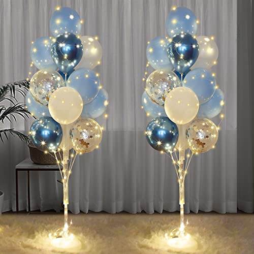 Ballonständer für Boden mit Lichterkette, 2 Stück, inklusive 56 hellblauen und Konfetti-Ballons, Säulenständer-Set, perfekt für Hochzeit, Jubiläen, Geburtstagsparty-Zubehör von YIIHMEI