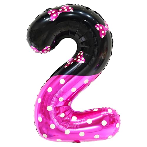 YIIHMEI 101,6 cm große Cartoon-Maus-Zahl 2, rosa Luftballons, riesige Zahl mit Schleifenmuster, für 2. Jahrestag, Geburtstag, Mottoparty-Dekoration, Zubehör von YIIHMEI