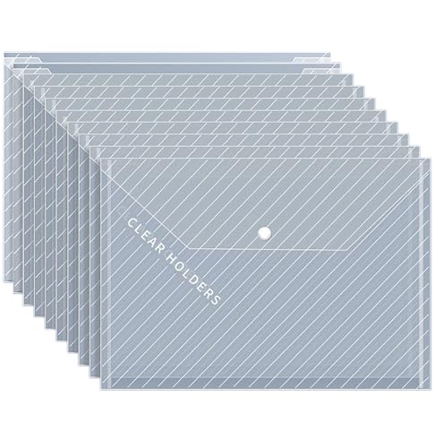 Dokumenten-Aufbewahrungstasche, A4-Format, Kunststoff, 33 x 22,9 cm, transparent, Köperumschläge mit Schnappverschluss, 10 Stück Dokumenten-Aufbewahrungstasche, A4-Format, Kunststoff, 33 x 22,9 cm, transparent, Köperumschläge mit Schnappverschluss, 10 Stück von YIKANGHENG