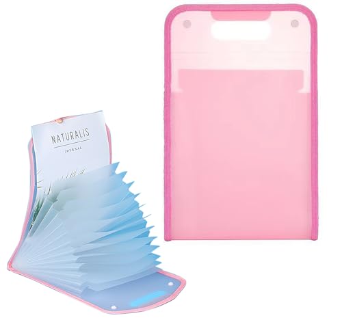 Dokumententasche mit Griff, 13 Schichten, A4-Größe, Kunststoff, 36,7 x 24,1 cm, transparente Köpermappe mit Schnappverschluss, Rosa Dokumententasche mit Griff, 13 Schichten, A4-Größe, Kunststoff, 36,7 x 24,1 cm, transparente Köpermappe mit Schnappverschluss, Rosa von YIKANGHENG