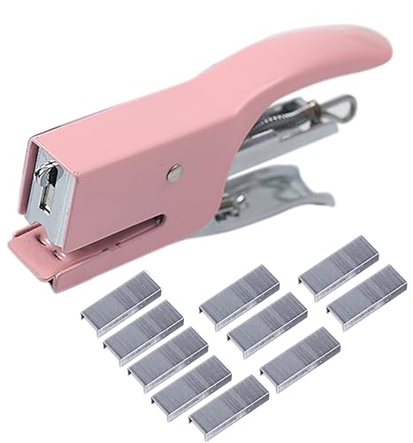 Handheld-Heftklammern, 10,2 cm, arbeitssparend, für 10 Blatt Kapazität, mit 1000 Stück Nr. 10 Heftklammern (Rosa) von YIKANGHENG