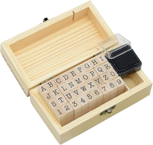 Kleine Gummistempel aus Holz, 36 Stück, 0,5 cm Buchstaben und Zahlen für Bastelkarten und Fotoalbum (B) von YIKANGHENG