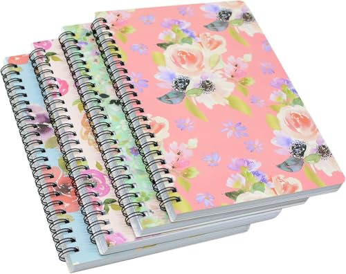 YIKANGHENG Spiralnotizbuch, 4 Stück, A5, 21,6 x 15,9 cm, dickes Papier, Hardcover, 8 mm liniert, 80 Blatt/160 Seiten für Studium und Notizen (Blume) von YIKANGHENG