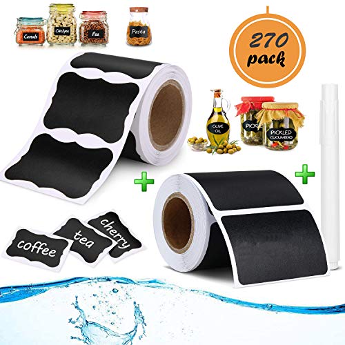 YIKEF Tafel Aufkleber 270PCS Wasserdichte Etiketten Selbstklebend mit Glatter flüssiger Kreide Beschriften Aufkleber für Gläser, Küche Gewürzgläser, Marmeladen, Flaschen, Aktendeckeln YIKEF Tafel Aufkleber 270PCS Wasserdichte Etiketten Selbstklebend mit Glatter flüssiger Kreide Beschriften Aufkleber für Gläser, Küche Gewürzgläser, Marmeladen, Flaschen, Aktendeckeln von YIKEF