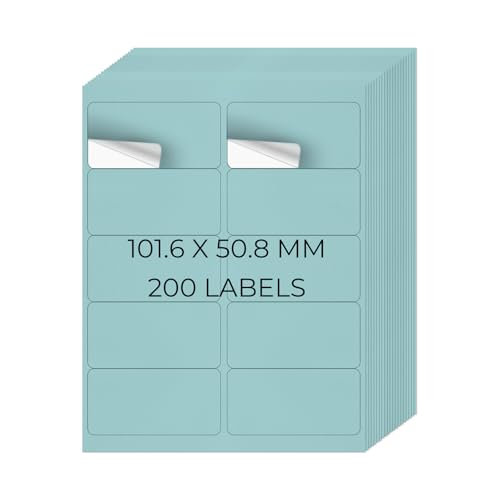 YIKIADA Blau Universal Etiketten 50,8 × 101,6 MM Vinyl Selbstklebend Ablösbar Blanko Aufkleber Bedruckbar Namenaufkleber Büro Adressetiketten für Tintenstrahl- und Laserdruckern 200 Stück von YIKIADA
