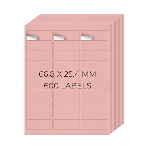 YIKIADA Rosa Universal Etiketten 66,8 × 25,4 MM Vinyl Selbstklebend Ablösbar Blanko Aufkleber Bedruckbar Namenaufkleber Büro Adressetiketten für Tintenstrahl- und Laserdruckern 600 Stück YIKIADA Rosa Universal Etiketten 66,8 × 25,4 MM Vinyl Selbstklebend Ablösbar Blanko Aufkleber Bedruckbar Namenaufkleber Büro Adressetiketten für Tintenstrahl- und Laserdruckern 600 Stück von YIKIADA
