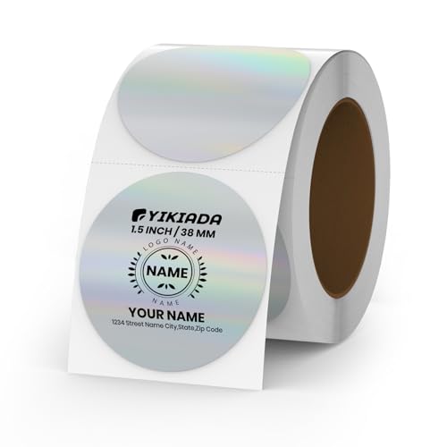 YIKIADA Silver Thermo Etiketten Vinyl 38 mm Holographic Rolle Selbstklebend Punktaufkleber Wasserdicht Glitter Aufkleber für Logo Barcode QR Code Kinder Office Home 200 Stück von YIKIADA