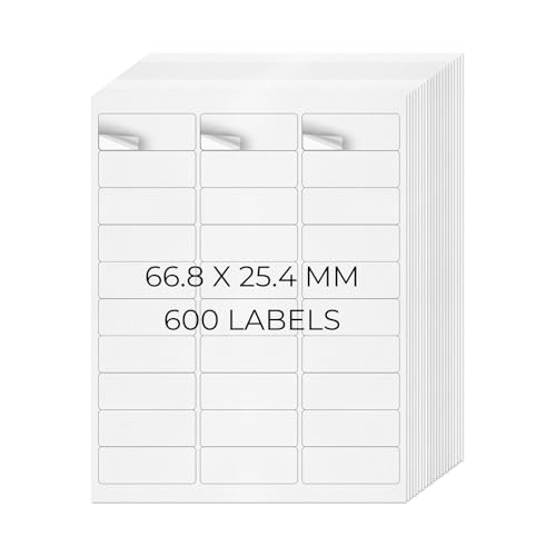 YIKIADA Weiß Universal Etiketten 66,8 × 25,4 MM Vinyl Selbstklebend Ablösbar Blanko Aufkleber Bedruckbar Namenaufkleber Büro Adressetiketten für Tintenstrahl- und Laserdruckern 600 Stück YIKIADA Weiß Universal Etiketten 66,8 × 25,4 MM Vinyl Selbstklebend Ablösbar Blanko Aufkleber Bedruckbar Namenaufkleber Büro Adressetiketten für Tintenstrahl- und Laserdruckern 600 Stück von YIKIADA