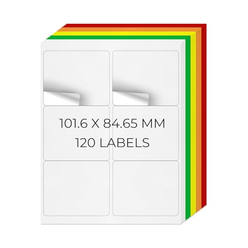 YIKIADA 5 Farben Universal Etiketten 101,6 X 84,67 MM Vinyl Selbstklebend Ablösbar Blanko Aufkleber Bedruckbar Namenaufkleber Büro Adressetiketten für Tintenstrahl- und Laserdruckern 120 Stück YIKIADA 5 Farben Universal Etiketten 101,6 X 84,67 MM Vinyl Selbstklebend Ablösbar Blanko Aufkleber Bedruckbar Namenaufkleber Büro Adressetiketten für Tintenstrahl- und Laserdruckern 120 Stück von YIKIADA