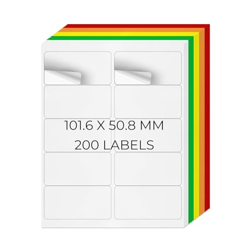 YIKIADA 5 Farben Universal Etiketten 50,8 X 101,6 MM Vinyl Selbstklebend Ablösbar Blanko Aufkleber Bedruckbar Namenaufkleber Büro Adressetiketten für Tintenstrahl- und Laserdruckern 200 Stück YIKIADA 5 Farben Universal Etiketten 50,8 X 101,6 MM Vinyl Selbstklebend Ablösbar Blanko Aufkleber Bedruckbar Namenaufkleber Büro Adressetiketten für Tintenstrahl- und Laserdruckern 200 Stück von YIKIADA