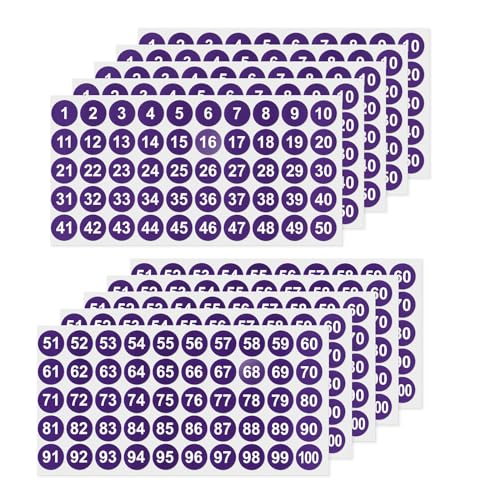 YIKIADA 500 Stück 1-100 Nummer Aufkleber 25 mm Vinyl Wasserdicht Zahlen Klebepunkte Selbstklebende Etiketten für Büro Heim Schließfach Violett YIKIADA 500 Stück 1-100 Nummer Aufkleber 25 mm Vinyl Wasserdicht Zahlen Klebepunkte Selbstklebende Etiketten für Büro Heim Schließfach Violett von YIKIADA