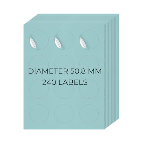 YIKIADA Blau Universal Etiketten 50,8 MM Vinyl Selbstklebend Ablösbar Rund Aufkleber Bedruckbar Klebeetiketten Blanko Adressetiketten für Tintenstrahl- und Laserdruckern 240 Stück von YIKIADA
