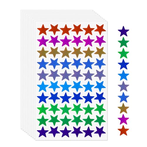 YIKIADA Regenbogen Stern Aufkleber Vinyl Selbstklebende Glitzer 1,8 mm Holographisch Etiketten Kleine Stern Sticker für Belohnung Scrapbooking Handwerk 600 Stück von YIKIADA