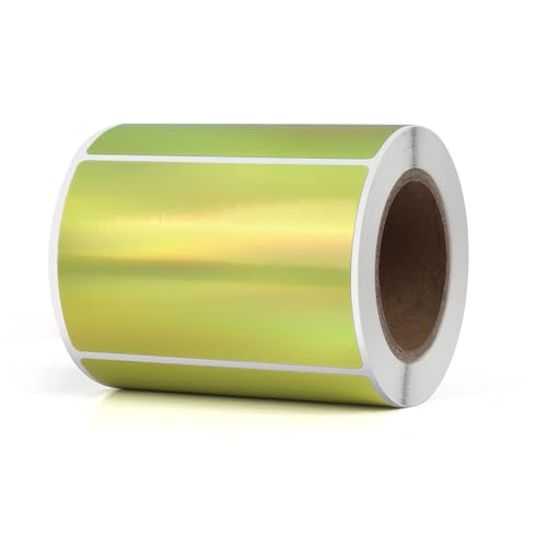 YIKIADA Gold Thermo Etiketten Vinyl 50 x 76 mm Rolle Rechteckig Selbstklebend Adressaufkleber Wasserdicht Glitter Aufkleber für Logo Barcode QR Code Kinder Office Home 200 Stück von YIKIADA