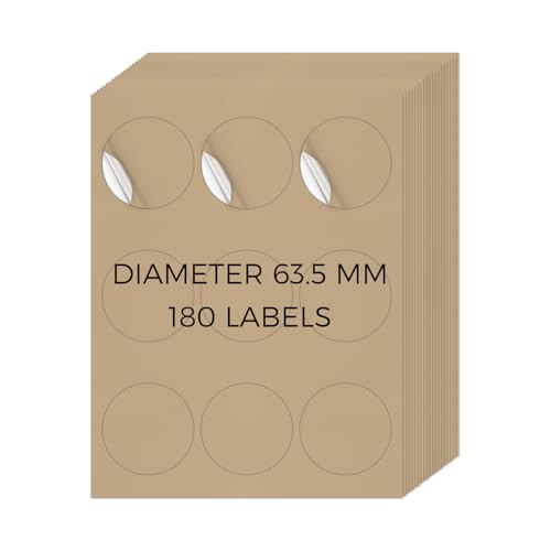 YIKIADA Kraft Universal Etiketten 63,5 MM Vinyl Selbstklebend Ablösbar Rund Aufkleber Bedruckbar Klebeetiketten Blanko Adressetiketten für Tintenstrahl- und Laserdruckern 180 Stück YIKIADA Kraft Universal Etiketten 63,5 MM Vinyl Selbstklebend Ablösbar Rund Aufkleber Bedruckbar Klebeetiketten Blanko Adressetiketten für Tintenstrahl- und Laserdruckern 180 Stück von YIKIADA