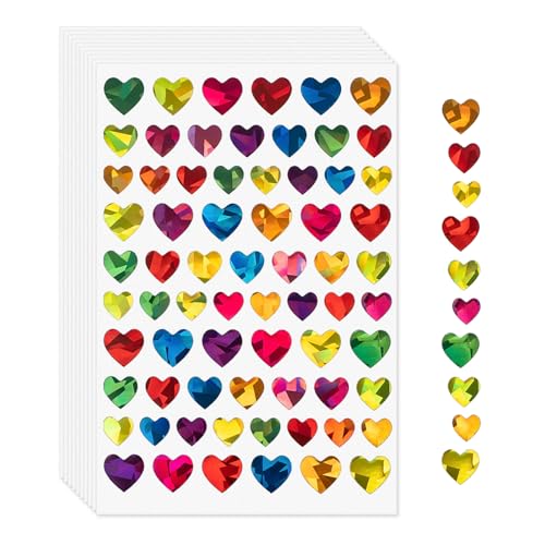 YIKIADA Holographisch Herz Aufkleber Vinyl Selbstklebende Glitzer Etiketten Kinder Bunt Herzform Klebeetiketten für Belohnung Scrapbooking Handwerk 690 Stück von YIKIADA